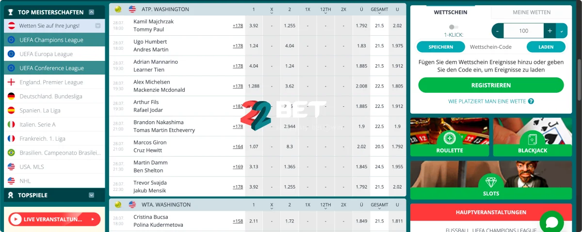 22Bet Gaming-Plattform