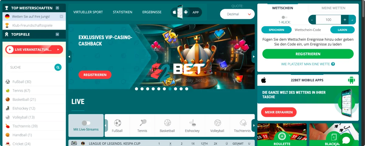 22Bet Unterhaltungsplattform